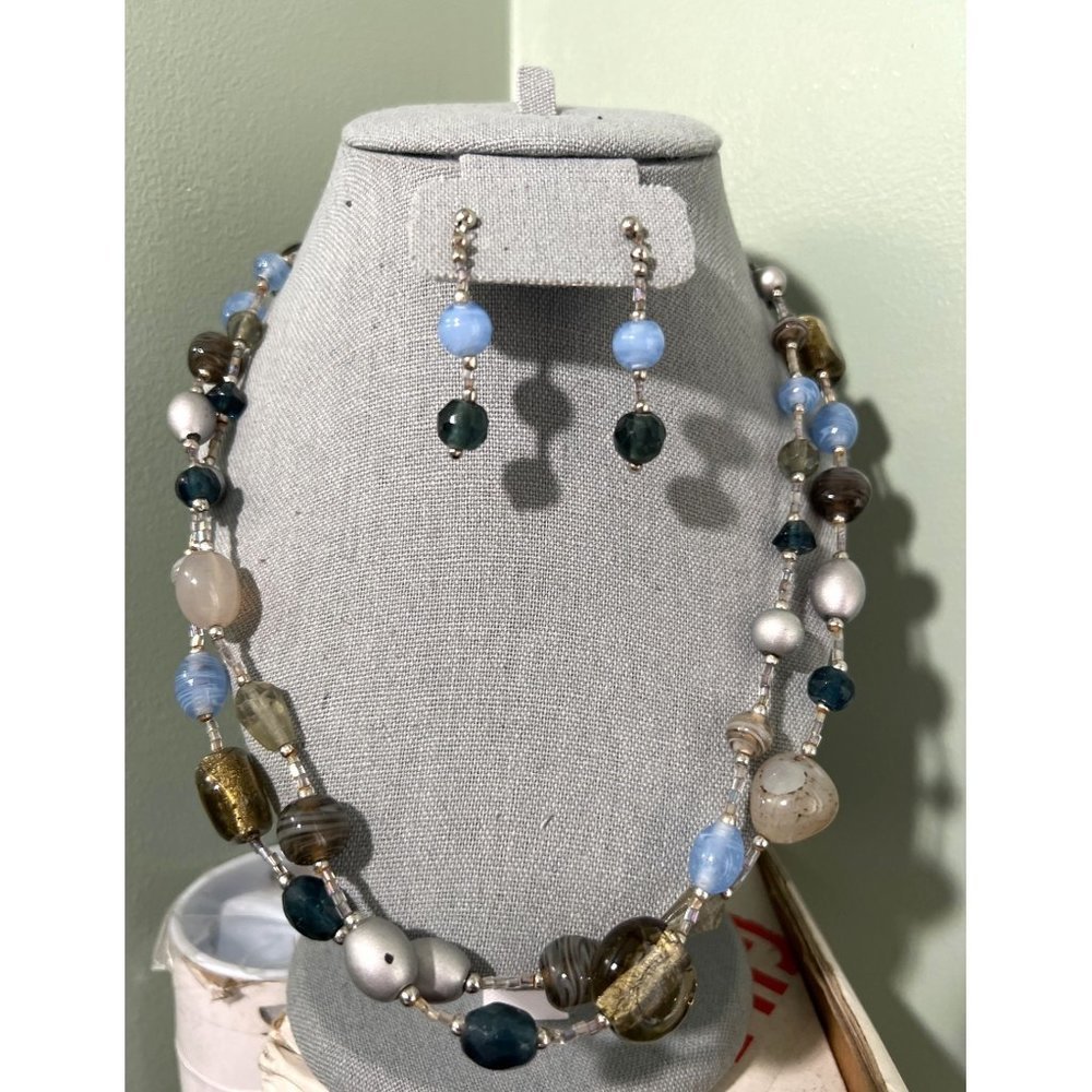 Premier Design Glass And Pearl Strand Necklace -- 24" & Earrings